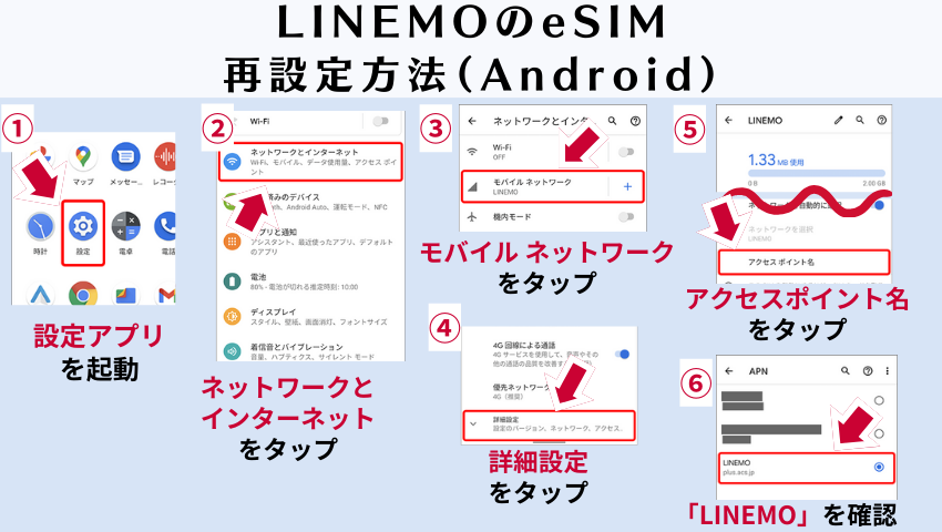 AndroidのeSIM確認方法