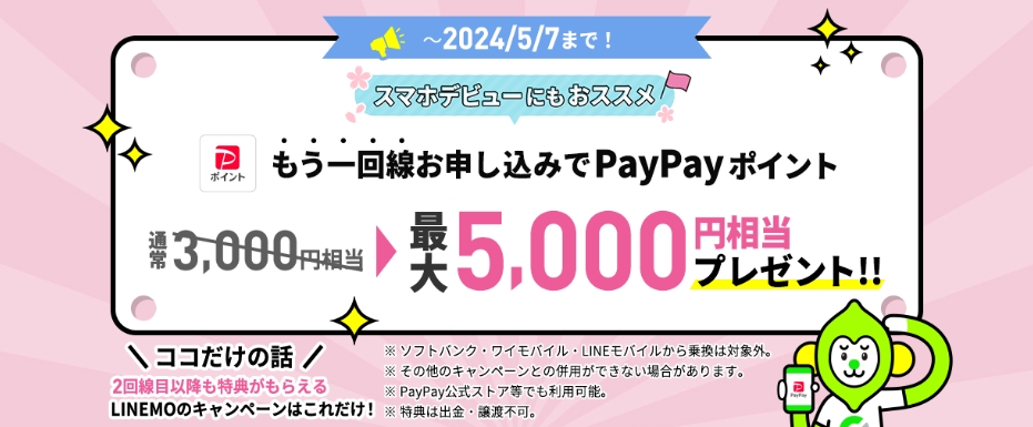 【5/7まで増額中】追加申込でPayPayポイント最大5,000円相当プレゼントキャンペーン