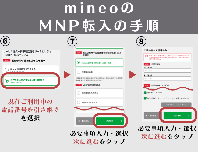 mineoの申し込み手順MNP1